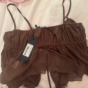 Motel Carmina Mesh Brown Tie Front Top XS